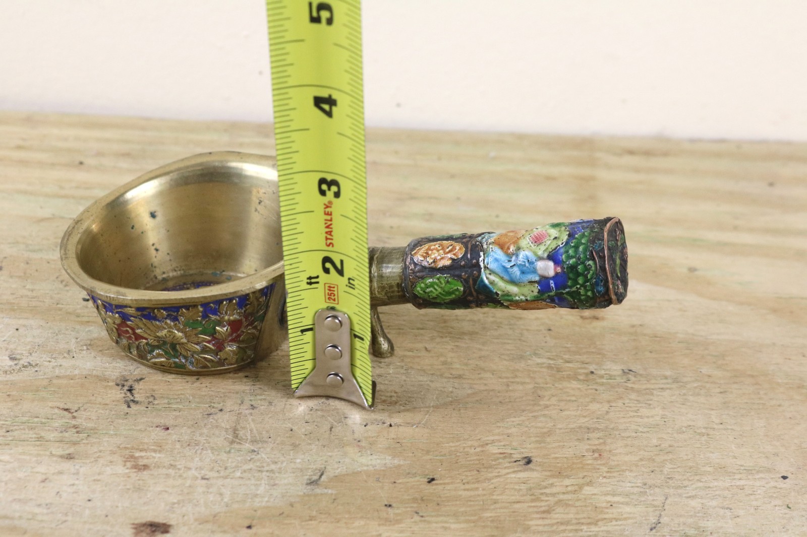 Vintage Chinese Brass Silk Iron Floral Champleve Enamel Cloisonne Antique 1900s