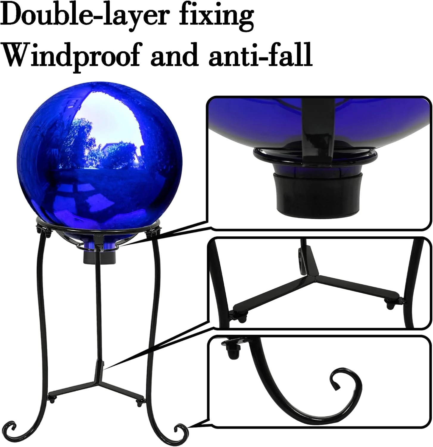 16″ Tall Gazing Ball Stand for 10-12 inch Balls,Black Metal Gazing Globe Display