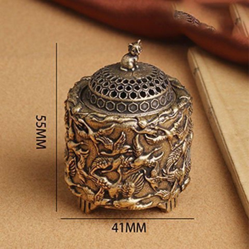 Alloy Crane Incense Burner Vintage Bronze Censer Desktop Ornament Craft