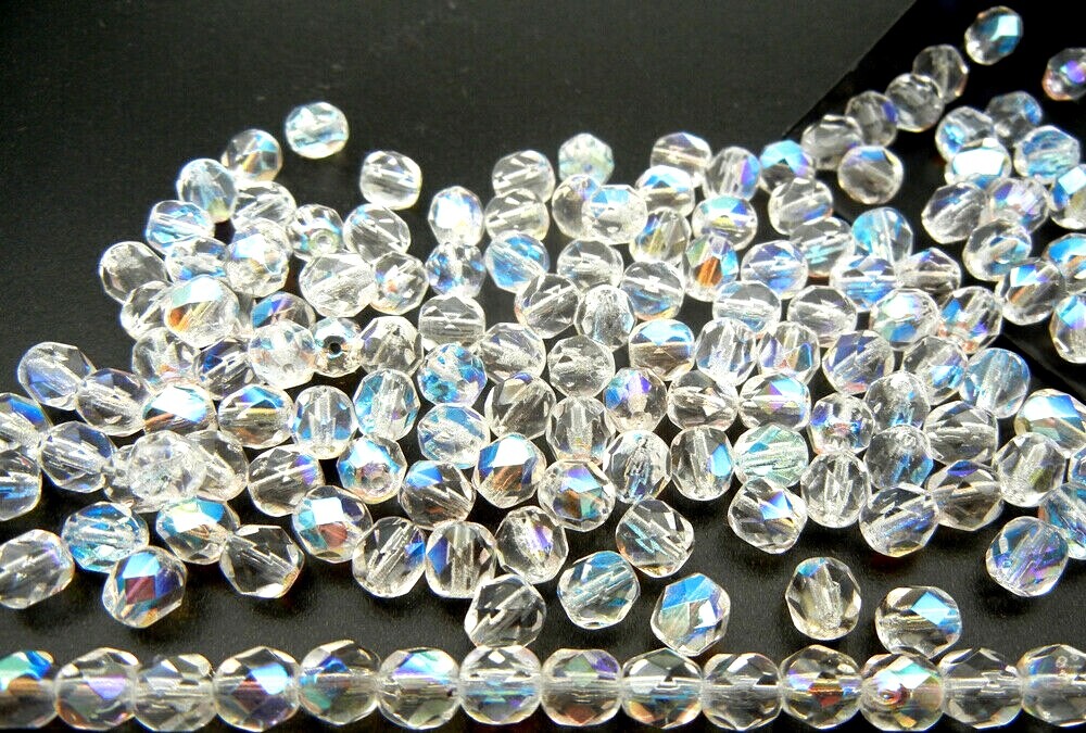 300 Preciosa Czech Glass Fire Polished Round Beads 6mm Crystal AB, clear Aurora