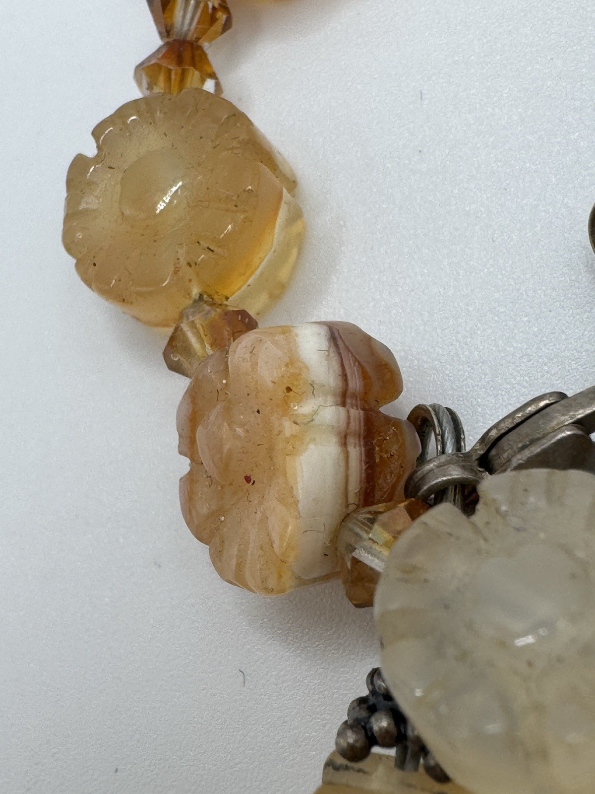 Antiqued Chinese? Carved Carnelian Agate Floral STERLING mar Set Choker Bracelet
