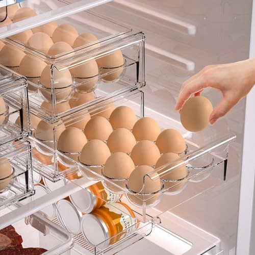 BPA Free Refrigerator Organizer Bins, Stackable Egg Holder, 18 18 Egg Holder