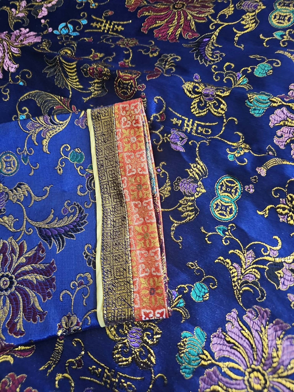 Chinese Qing Dynasty? Embroidered Silk Floral Robe Metallic Trim Reproduction?