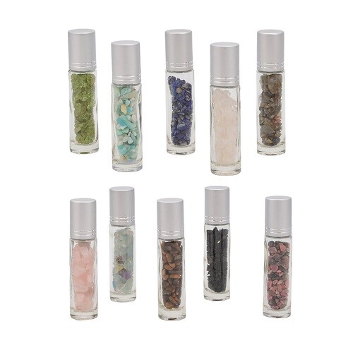 Gemstone Chips Essential Oil Roller Ball Bottle 10ml Sold per Bottle
