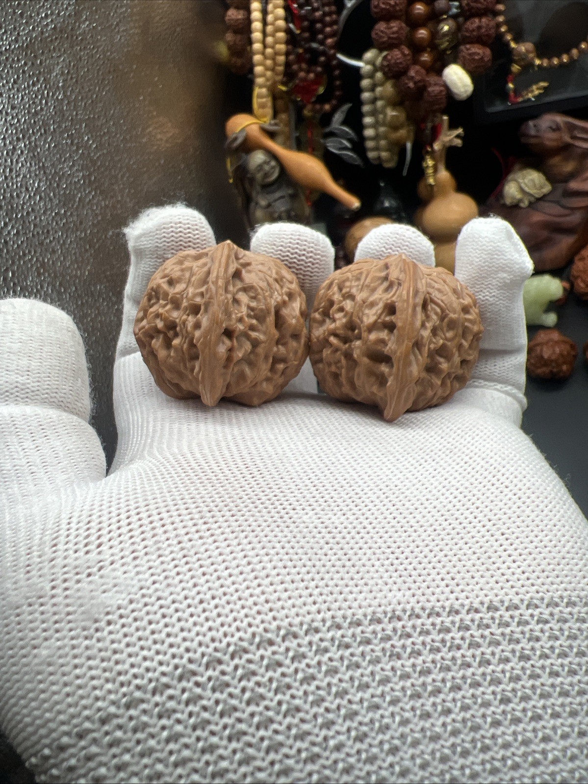 Pair of Match Chinese Health Walnut 40×39×36mm精配文玩核桃～磨盘