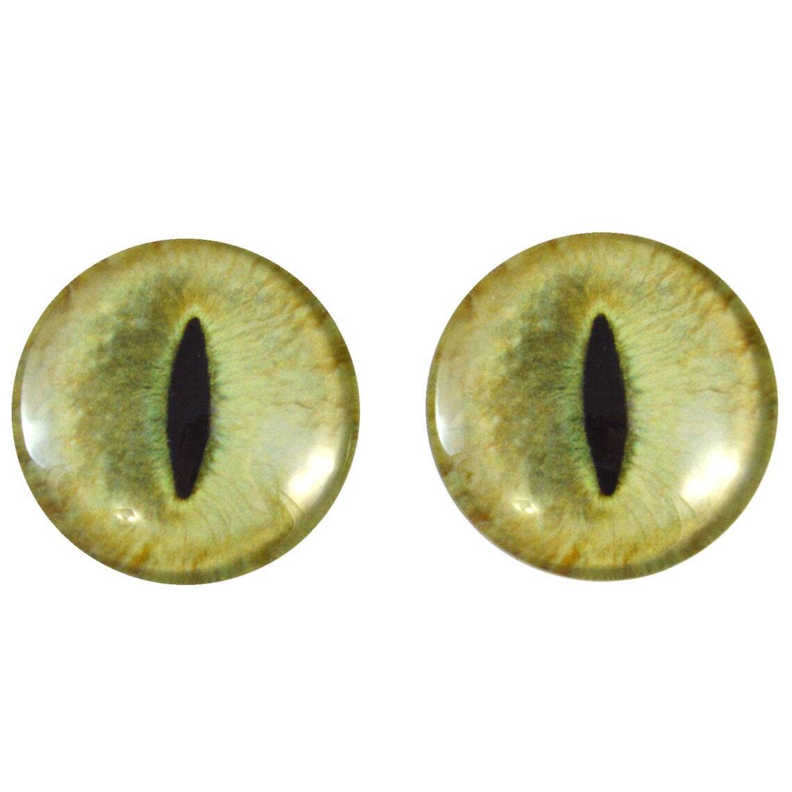 Pair Pale Yellow Cat Glass Eyes Jewelry Dolls Taxidermy Flatback Cabochons