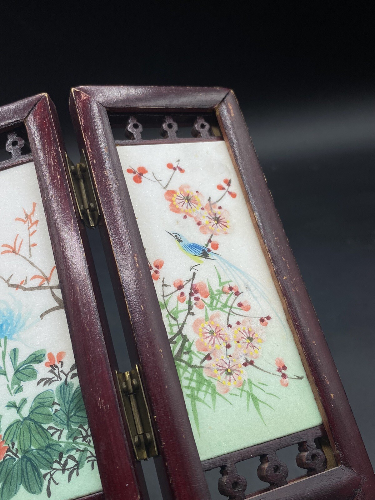 Chinese Table Top 4 Screen Hand Painted Marble Mini Tiles 8.25” x 5”