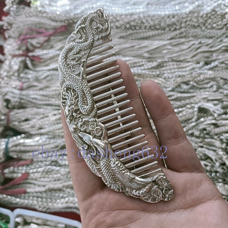 Exquisite Old Chinese handmade Dragon phoenix comb statue