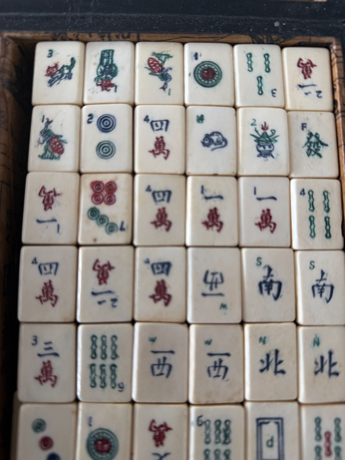 Authentic Vintage Chinese Majong Set in Hand Carved Wooden Case