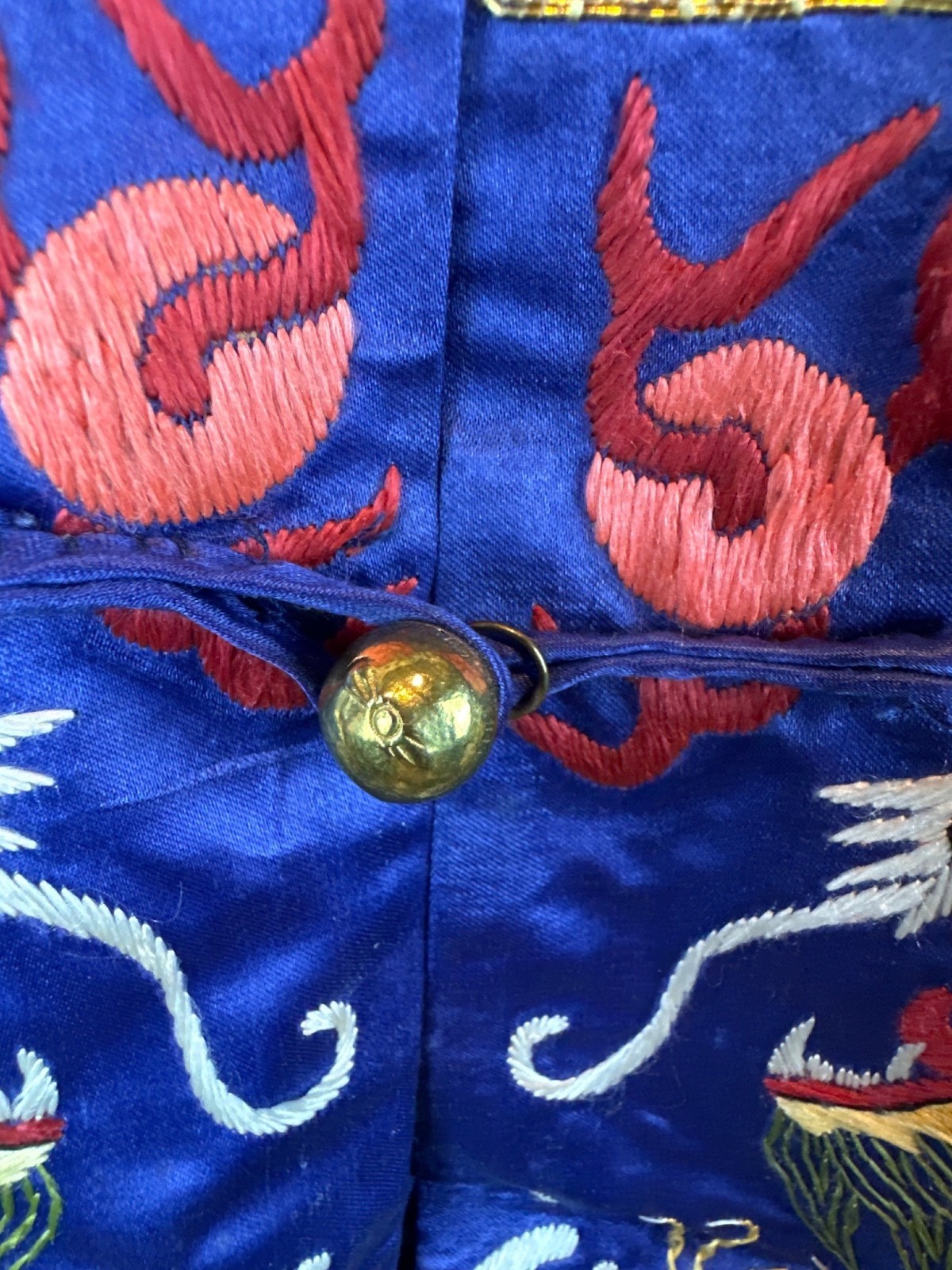 Vintage Dunhuang Fully Embroidered Chinese Dragon Crane Vest Blue M/L Oriental