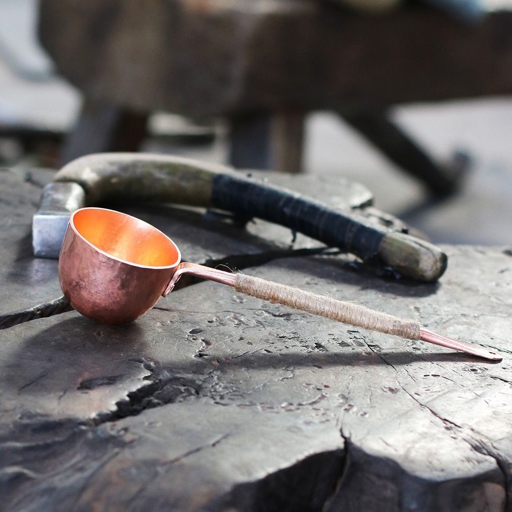 Handmade Hammered Copper Ladle Long Handle Tea & Soup Spoon 22cm