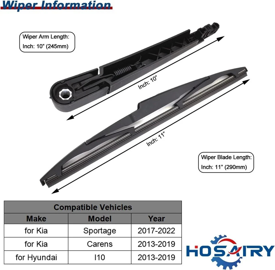 Rear Wiper Arm Blade Set for Kia Sportage 2017-2022 Rear Windshield Wiper Arm