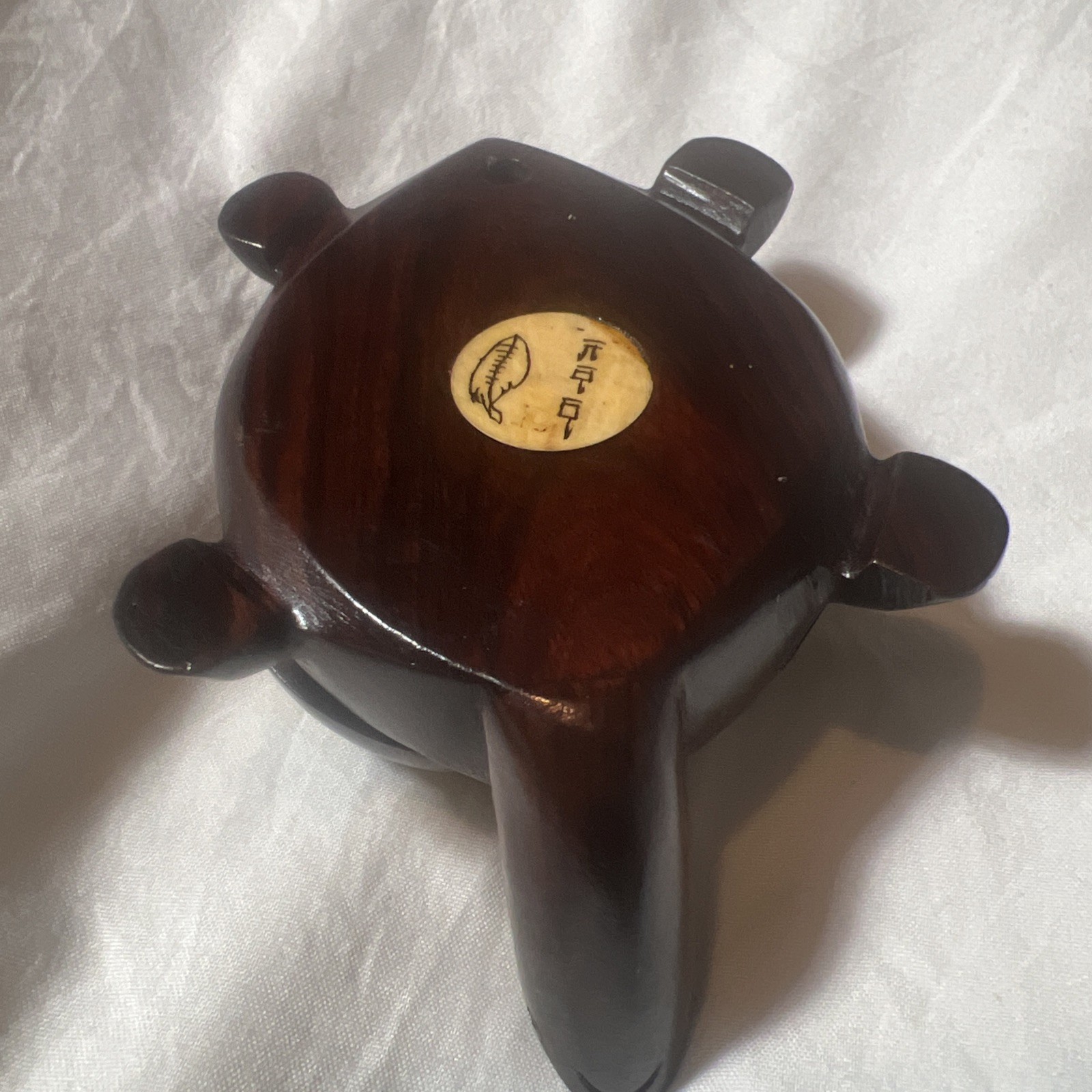 Vintage Carved Wood Turtle with Inlaid Chinese Zodiac Signs Opens to Compass