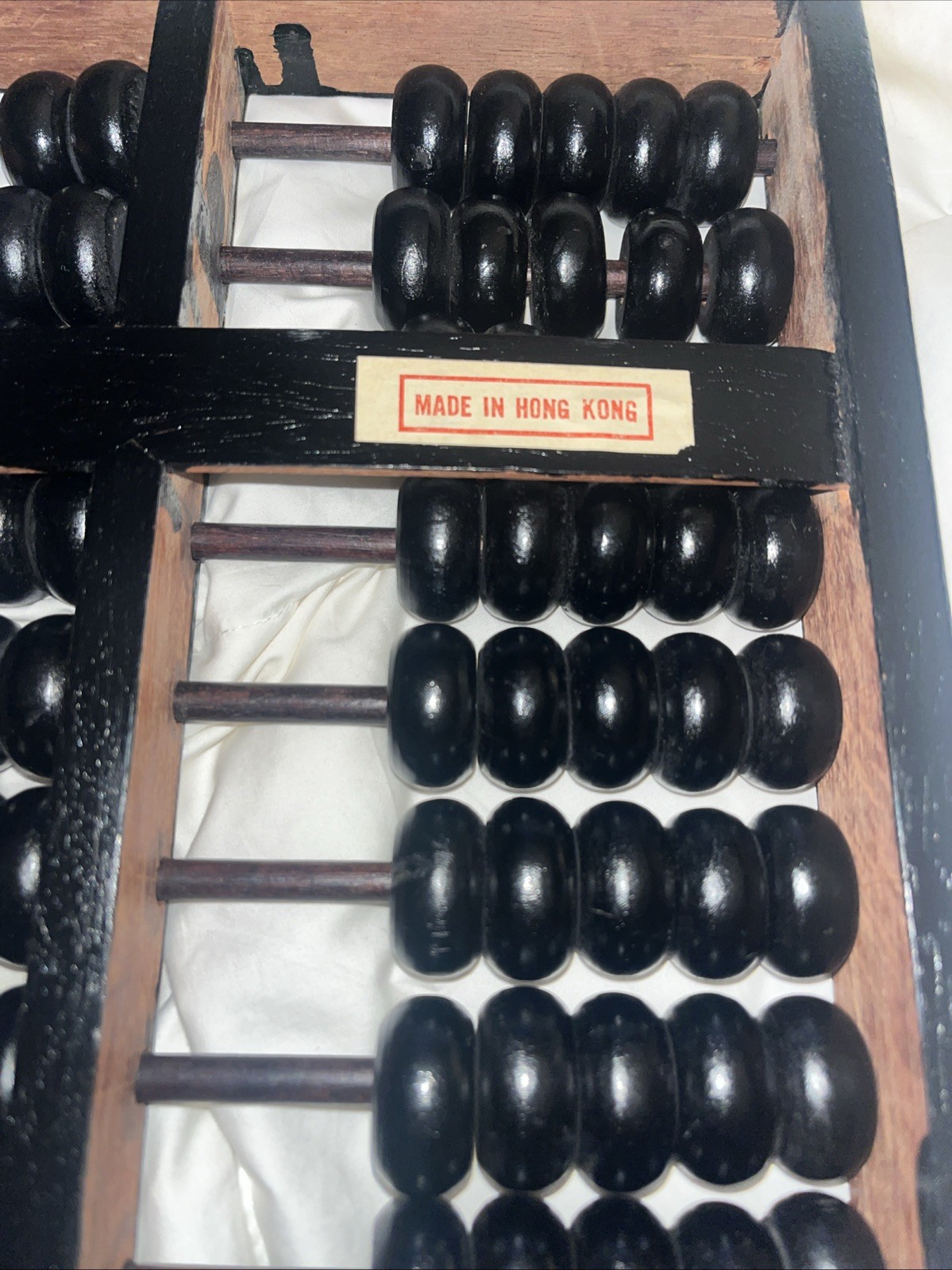 Vintage Abacus -11 RODS 77 BEADS Wood Black Painted Brass Accents Hong Kong