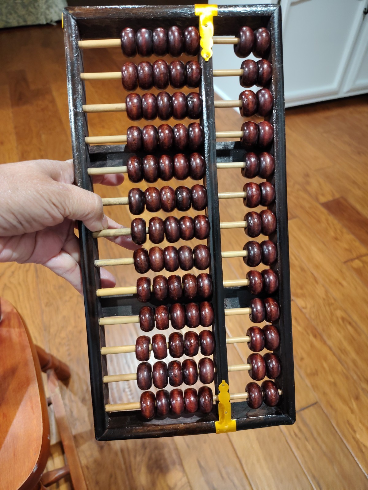 Vintage Chinese Abacus Wood & Brass Lotus Flower Brand Calculator 13 Row 91 Bead