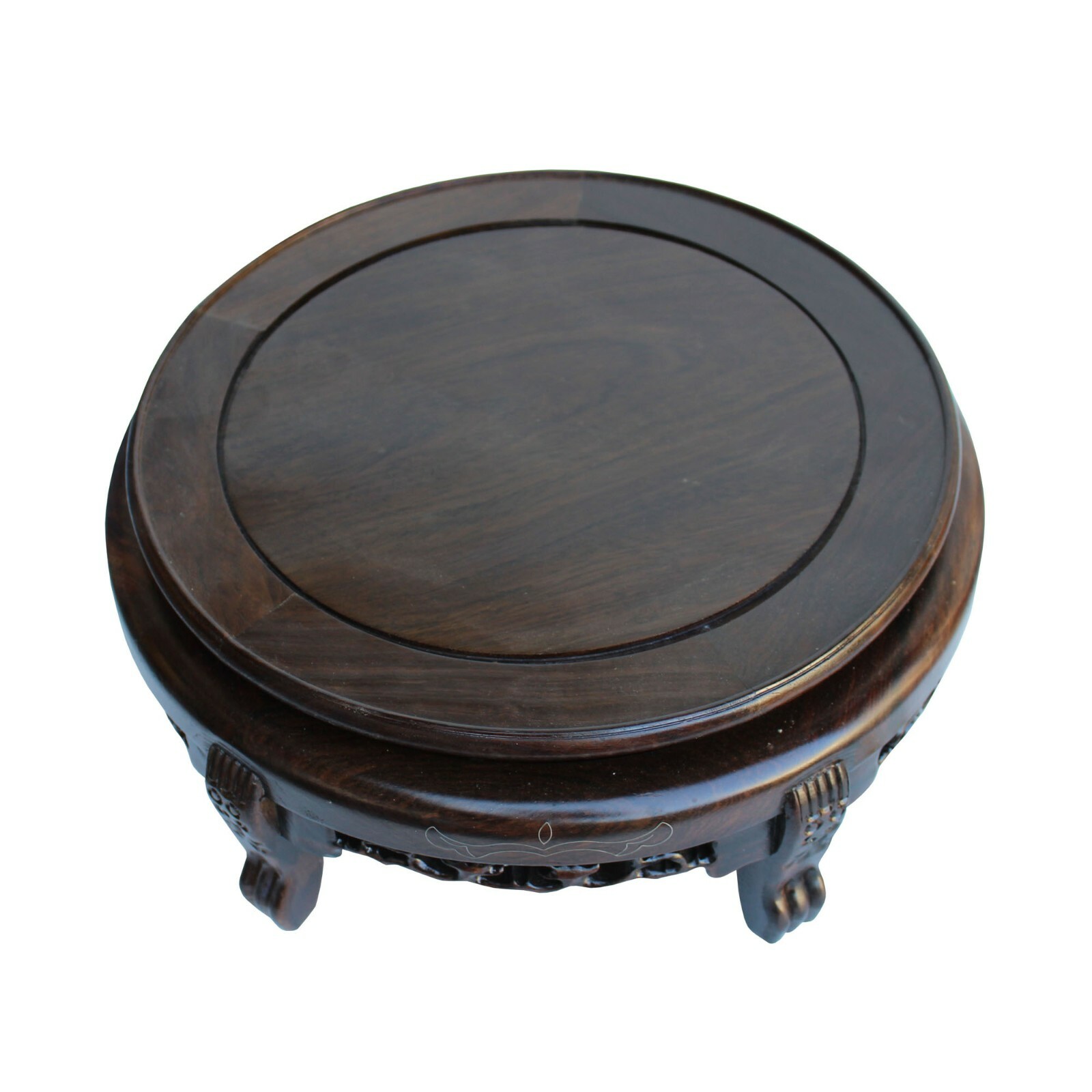 7.5″ Chinese Brown Wood Round Table Top Stand Display Easel Silver Line ws129E