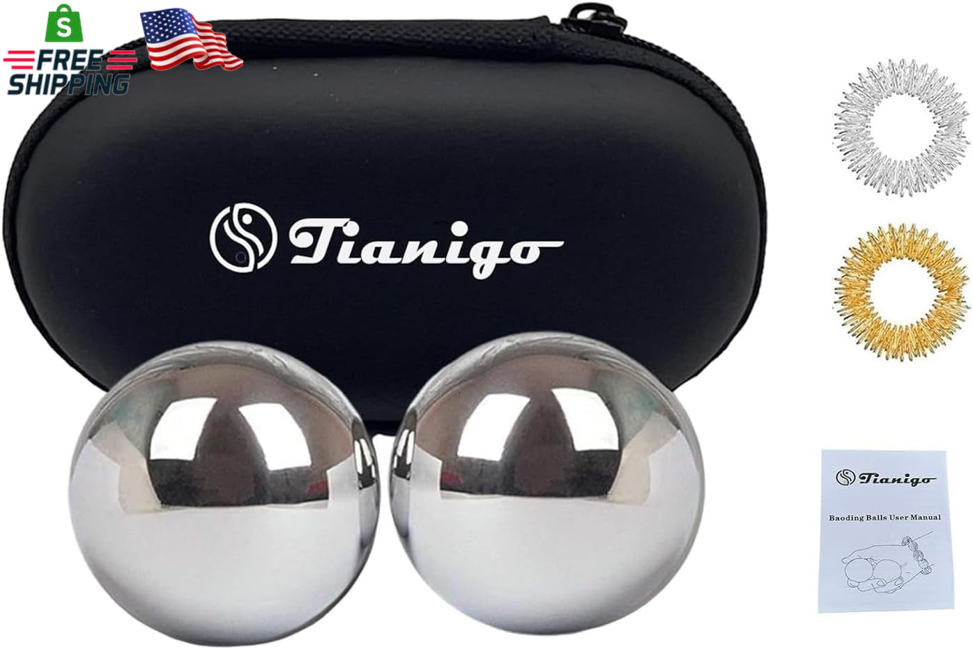 Stainless Steel Baoding Balls Set,1.57 Inches Chinese Health Balls, Metal Stress
