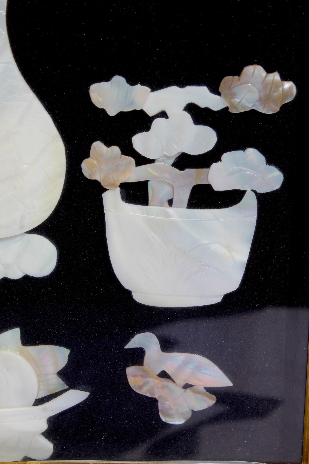 Vintage Chinese Mother-of-Pearl Inlay Chrysanthemum Wall Panels – Ornate Carved