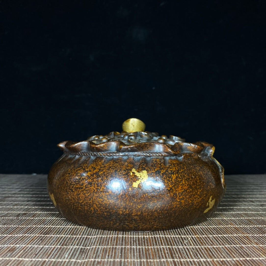 6.2″ palace copper bronze carved gild gold ingot treasure bowl Incense burner