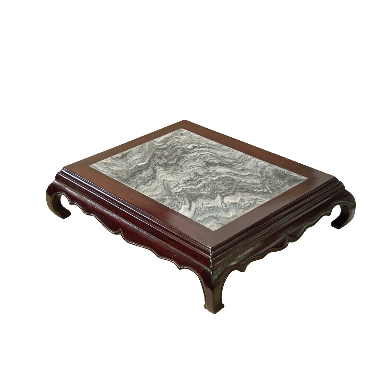 14.5″ Chinese Brown Wood Rectangular Stone Top Vase Stand Display Riser ws3888