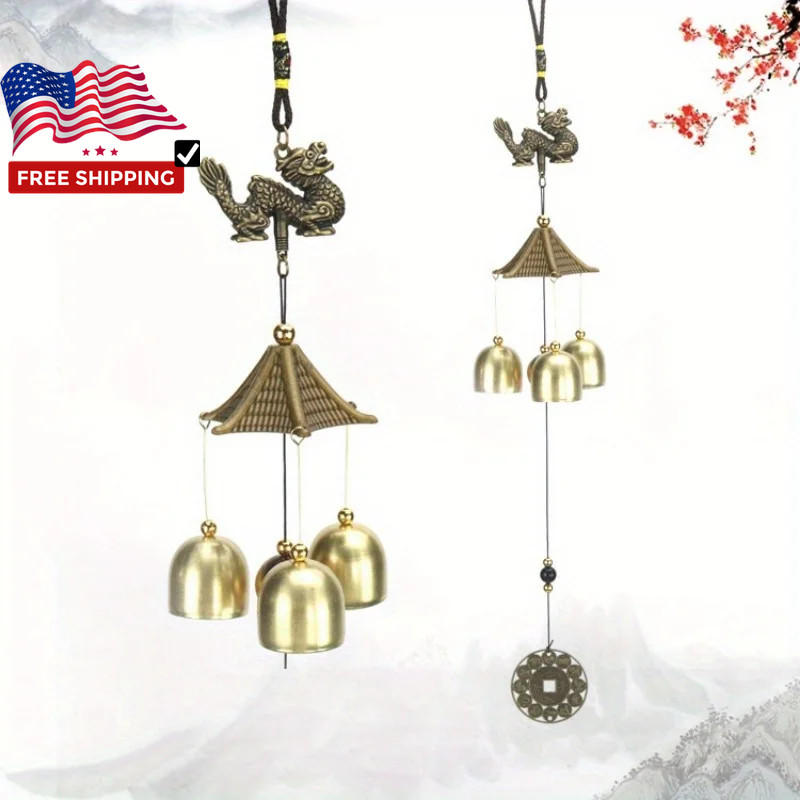1PC Antique Metal Chinese Dragon Bronze Wind Bell Hanging Feng Shui Shop Doorbel