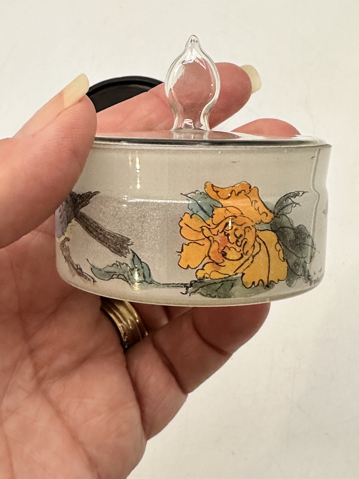 Asian Reverse Painted Frosted Glass With Hand Blown Top Seal