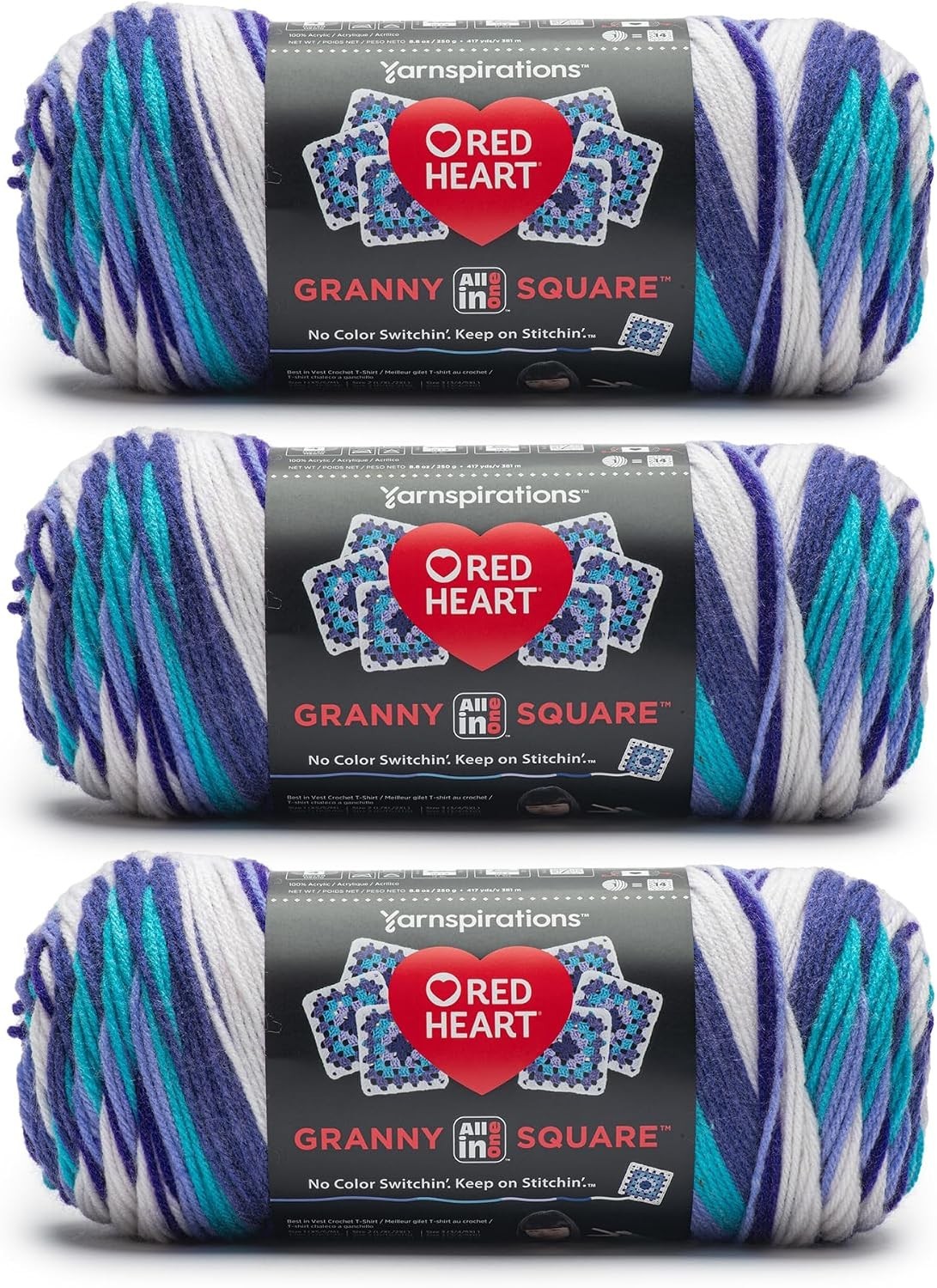 Red Heart All in One Granny Square Soft White – Frigid Yarn – 3 Pack of 250G/8.8
