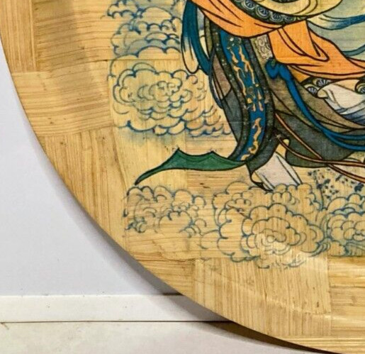 Bamboo Tray 13″ Wall Hanging VTG Chang’e Chinese Moon Goddess Rabbit