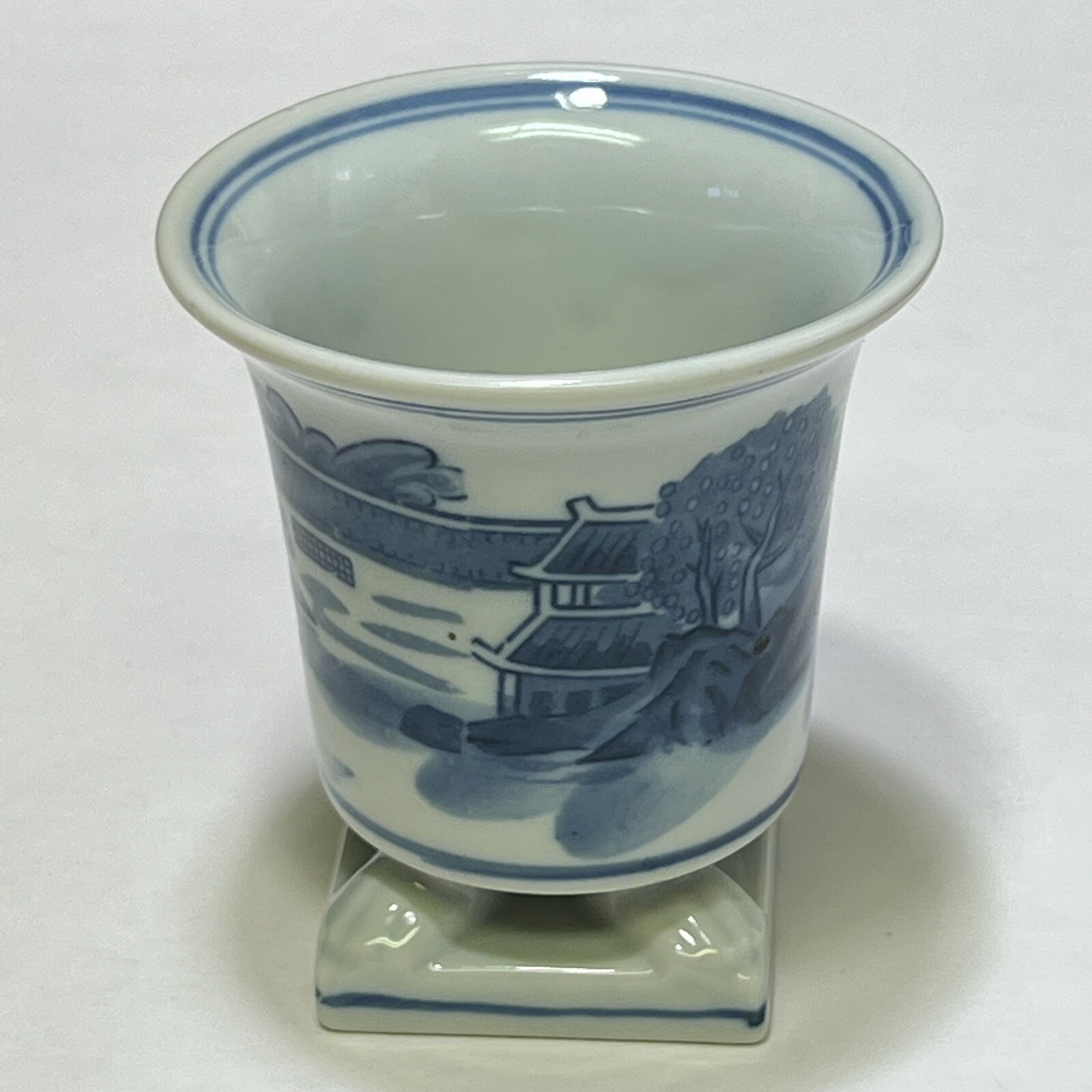 Chinese Footed Brush Pot Cup Blue White Porcelain 3.25″