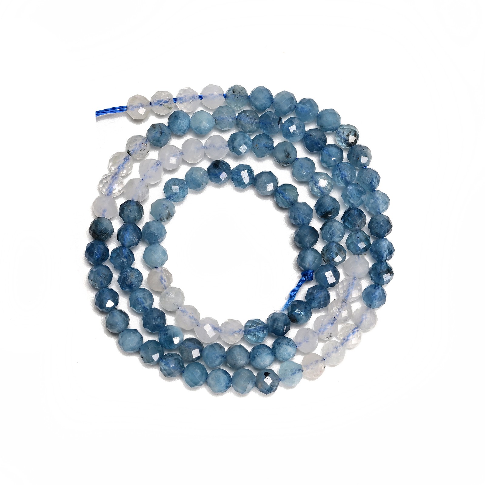 Gradient Natural Dark Blue Aquamarine Faceted Round Beads Size 4mm 15.5” Strand