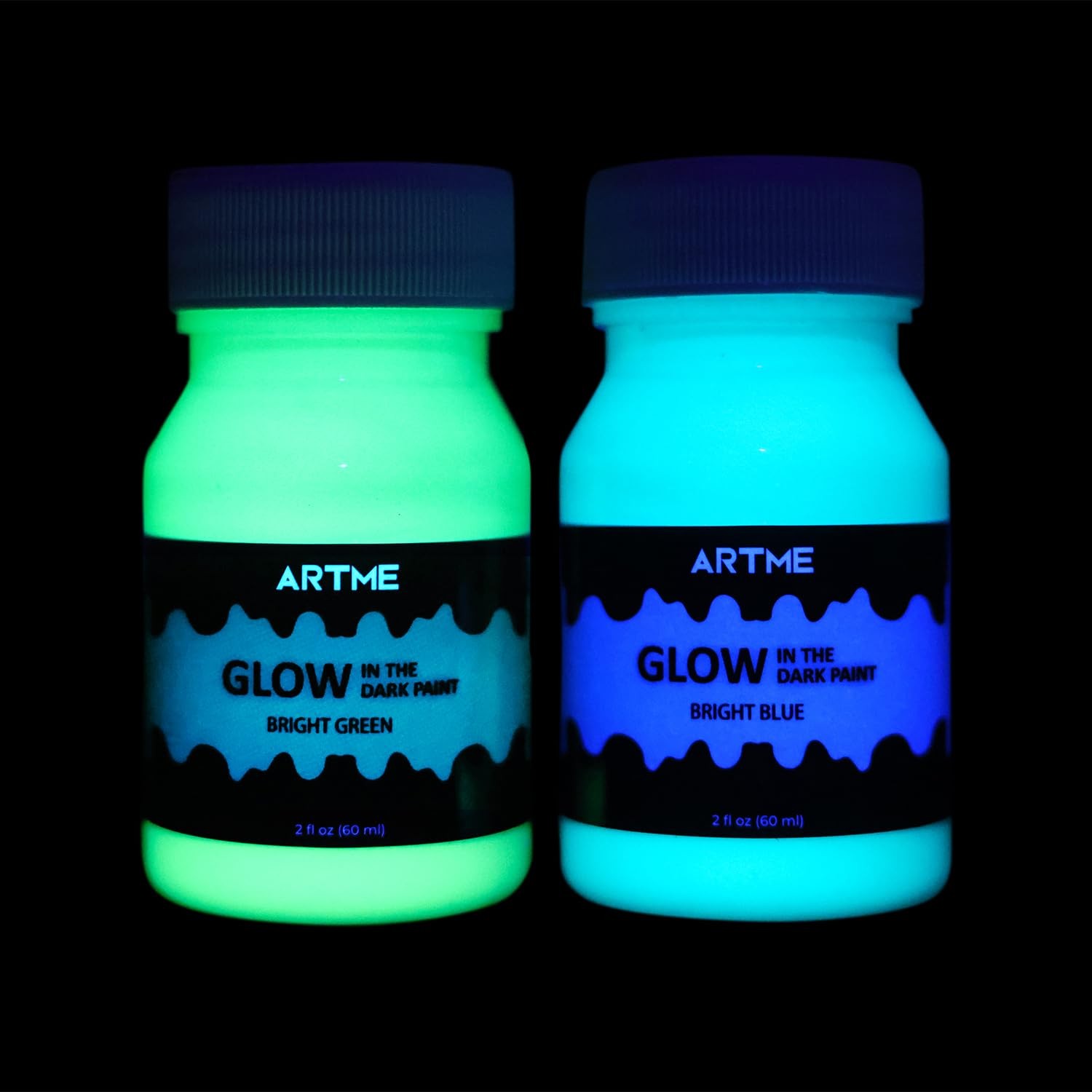 ARTME Glow in The Dark Paint Set of Green and Blue Colors (60ml/2oz each) Acr…