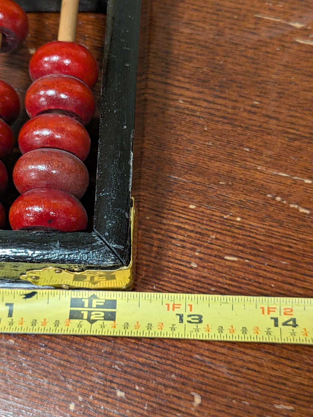 Vintage Chinese Abacus Wood & Brass Lotus Flower Brand Calculator 13 Row 91 Bead