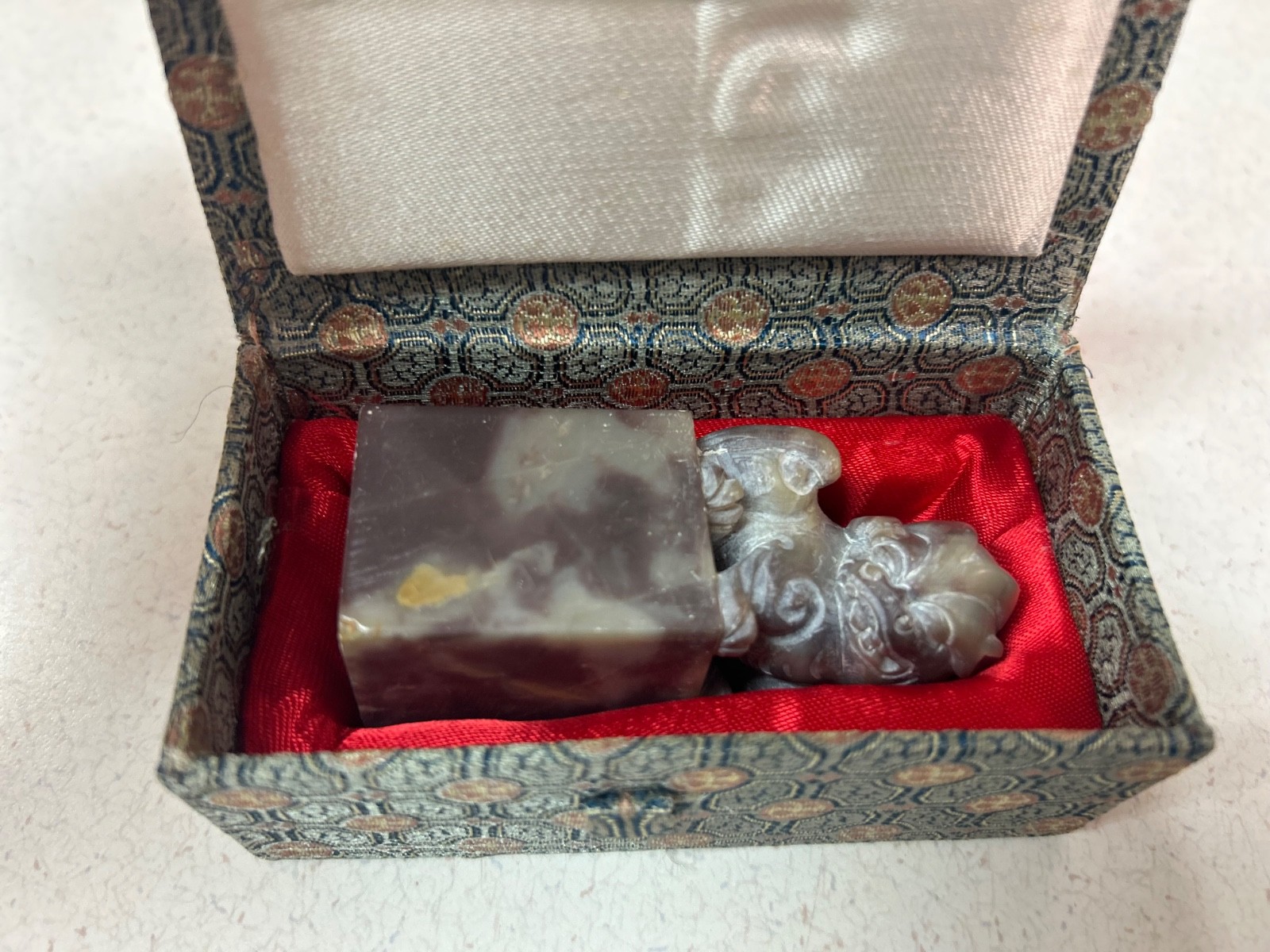 Vintage Carved Chinese Soapstone Seal Foo Dog Lion 1.5”sq x 3.5” Tall