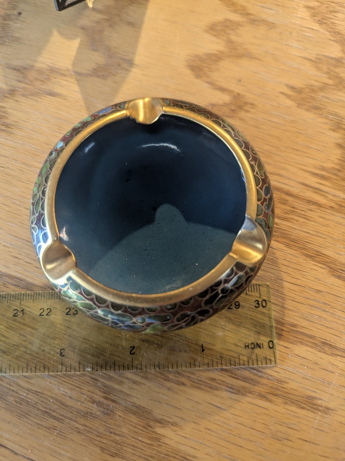 Vintage Chinese Ashtray 5″ Enamel Blue Cloisonné Gold