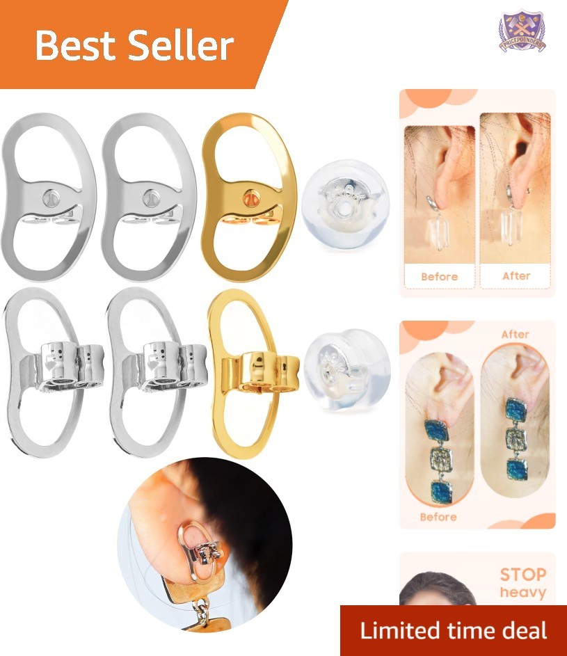 Earring Backs Stainless Steel Adjustable Heavy Earring Lifters 8 Pairs