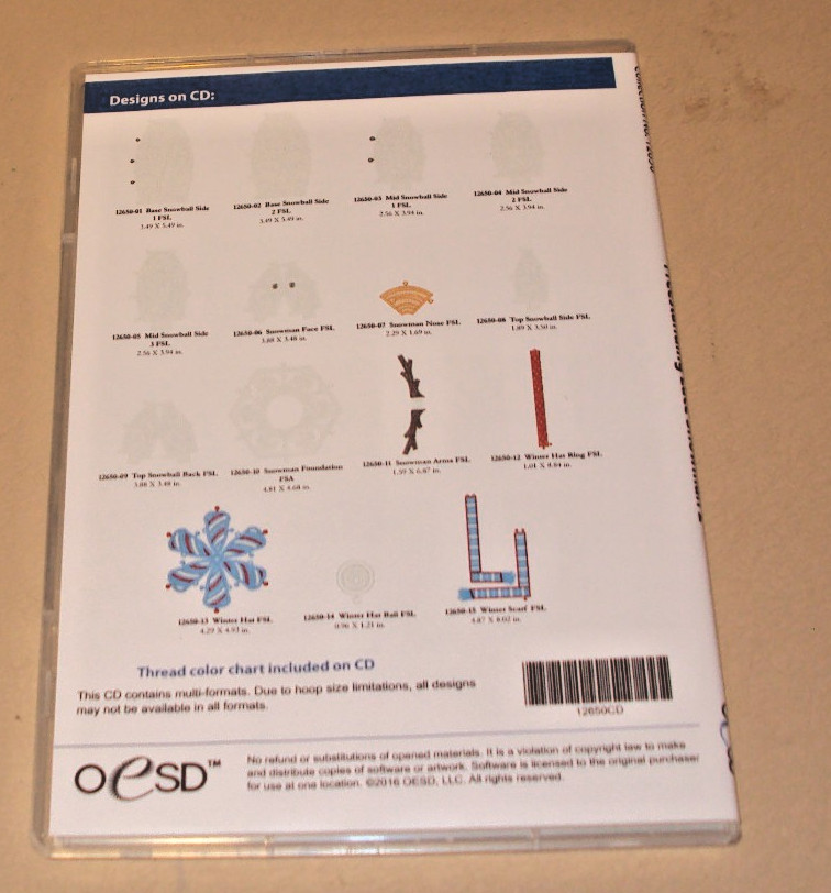 OESD Machine Embroidery CD Freestanding Lace Snowman 2 Collection