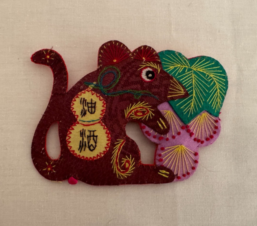 Chinese Zodiac Embroidered Animals Handmade Set of 3 Monkey Dog Rat