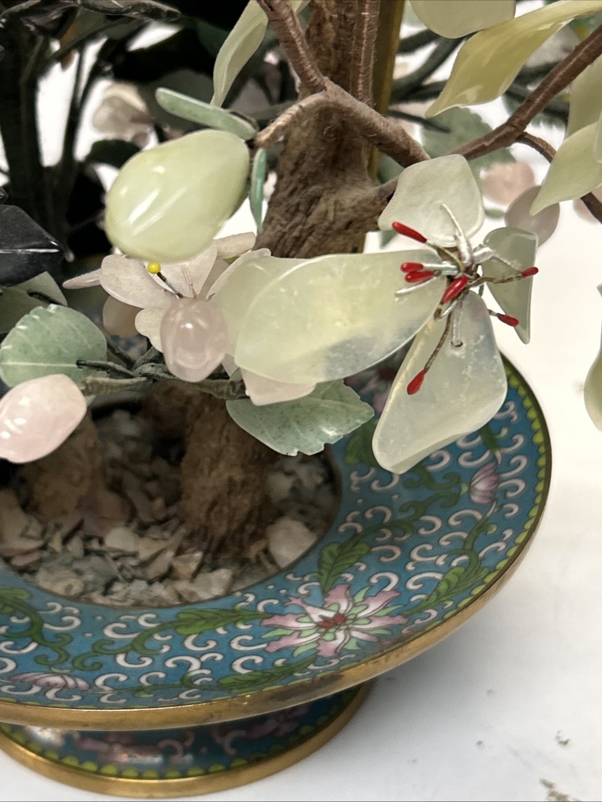 MID CENTURY CARVED JADE AGATE BONSAI FLOWER TREE Very Beautiful
