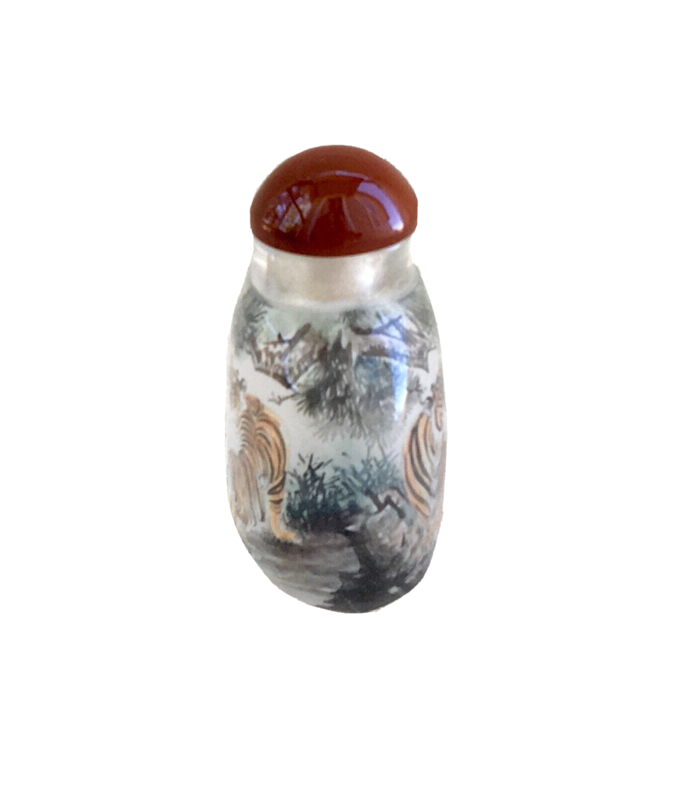 Vintage Original ‘Turning Tiger’ Hand Carved Crystal Snuff Bottle, 2-7/8″Tall