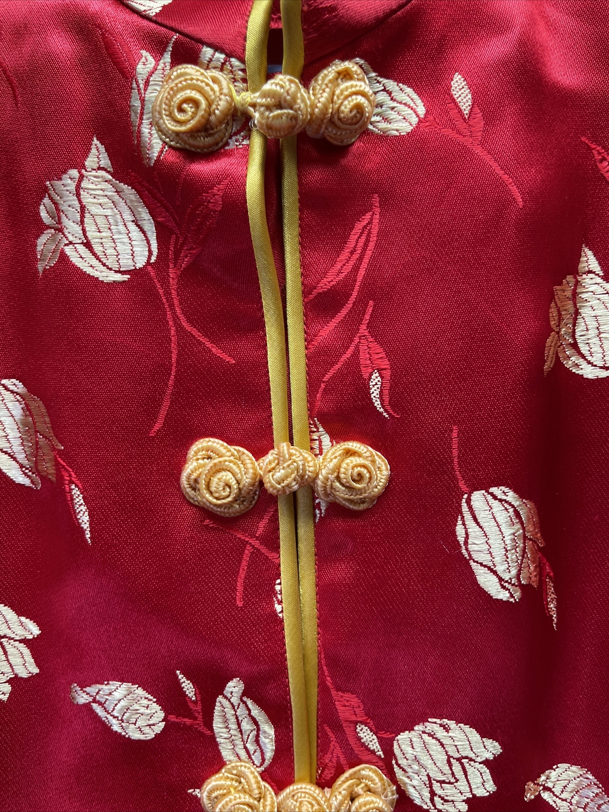 Chinese New Year Red Gold Silk Floral Top Zip Pant Outfit Womens Size M