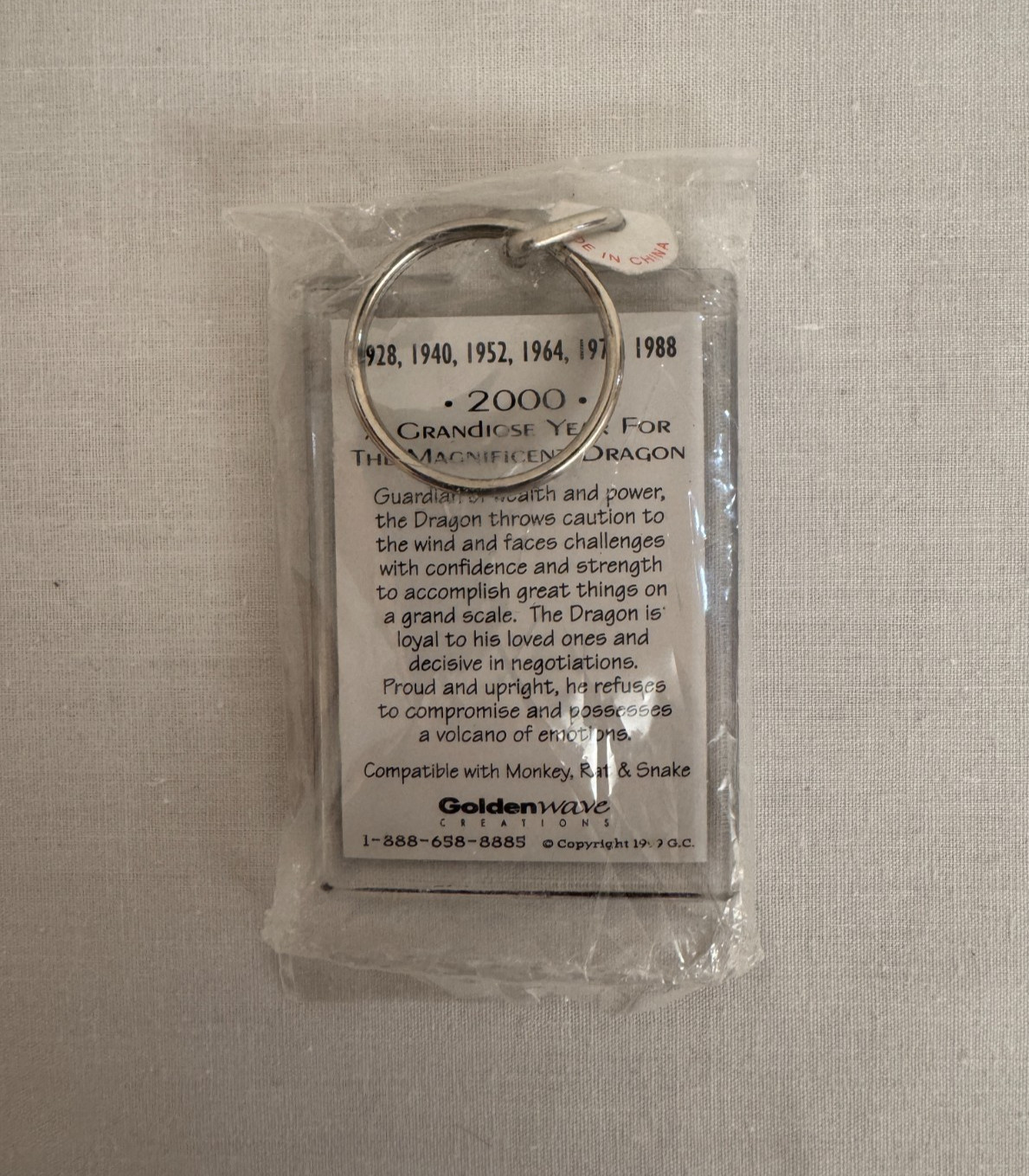 Chinese Zodiac Millennium 2000 Year of the Dragon Keyring Goldenwave NEW &Sealed