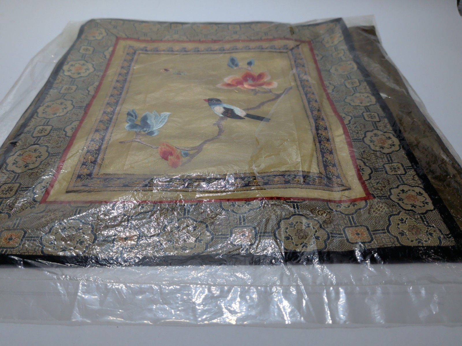 ✨VINTAGE✨ Set Of 2 CHINA SILK EMBROIDERED PANELS BIRD BUTTERFLY & Flower SQUARE