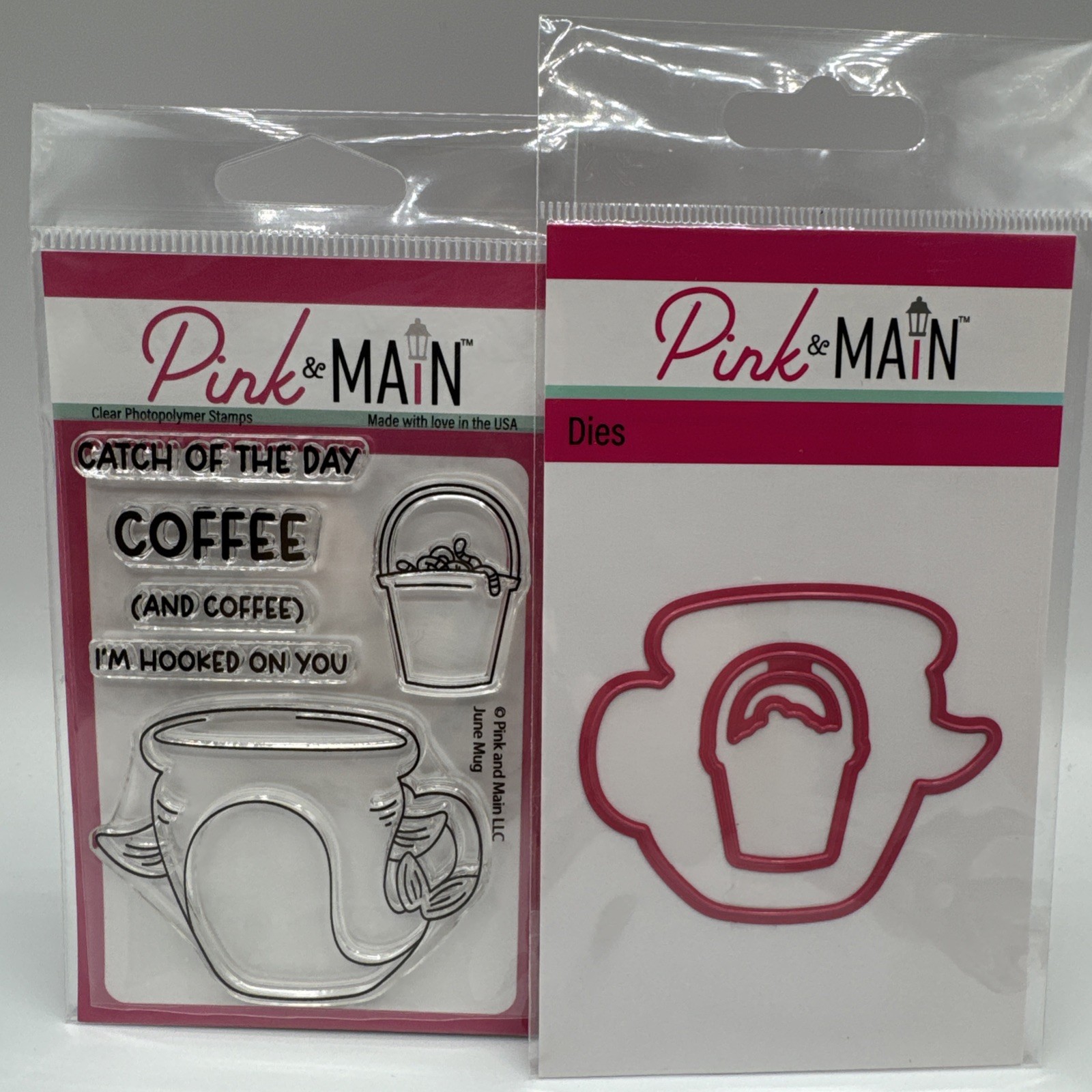 Pink & Main June Mug Stamp & Die Set Bundle PM0711 PNM643 Coffee Fishing Theme