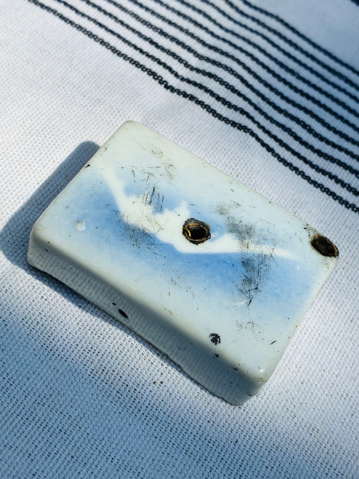 Vintage CHINESE OPIUM PILLOW Incense Burner Holder Blue & White OLD