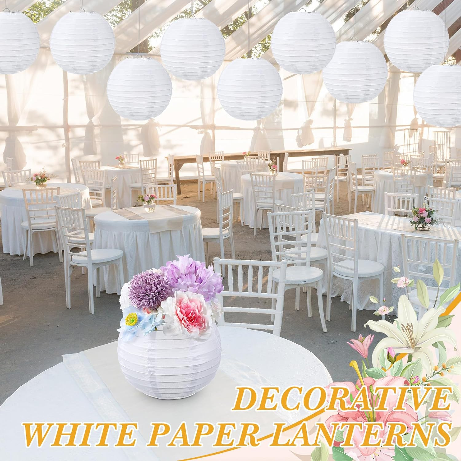 48 Pack White Chinese Japanese Paper Lanterns Decorative Hanging round Paper Lan
