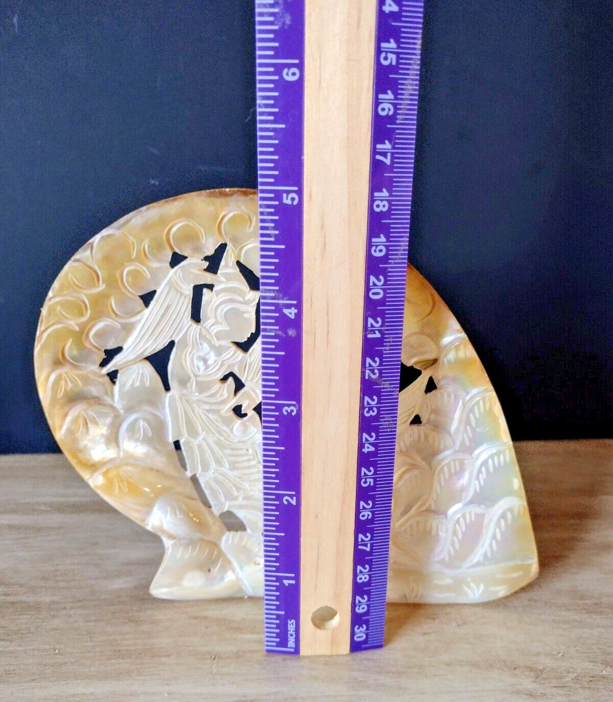 Hand Carved Mother of Pearl Shell Plaque Asian Dancer Abalone Seashell Carving 5