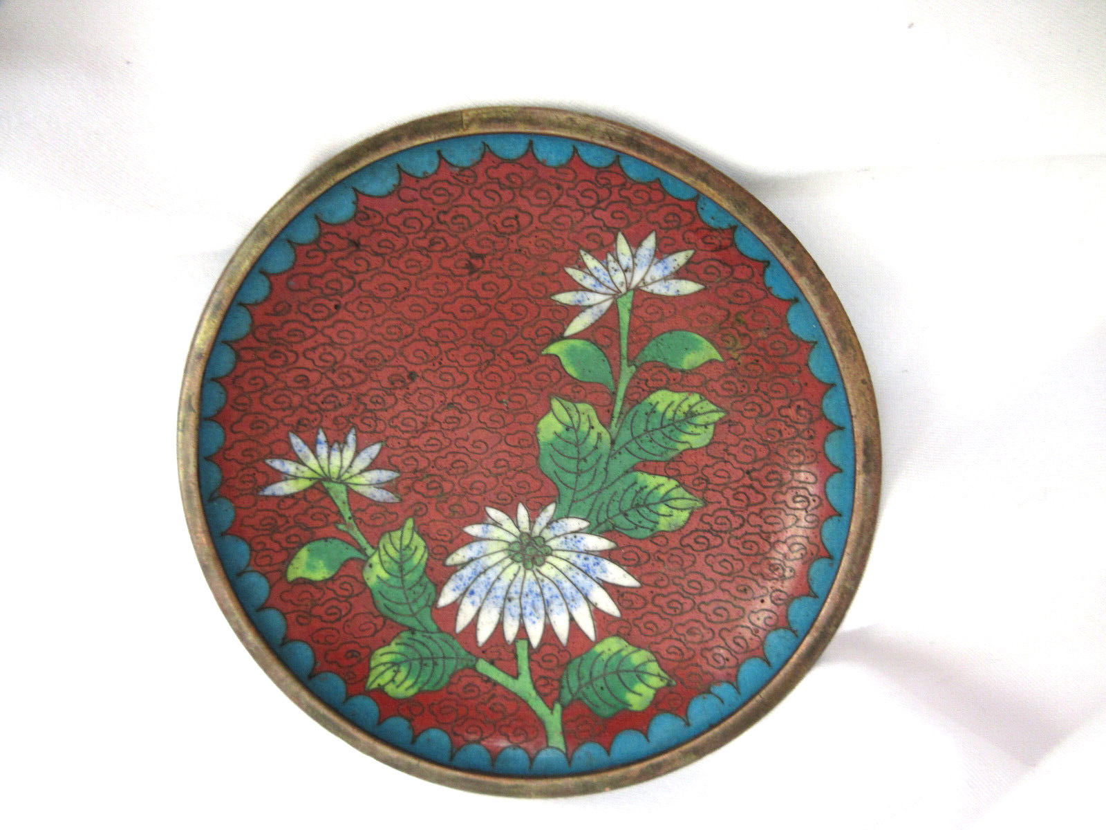 Antique Chinese Cloisonne Trinket Dish Copper 3.75″ VGUC