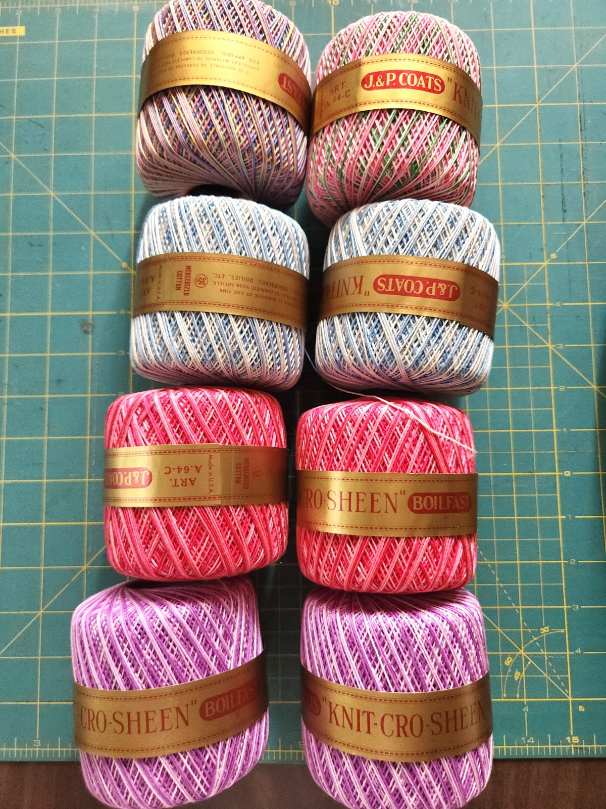 THREAD – J. & P. COATS KNIT-CRO-SHEEN THREAD – 175 YD. BALLS – LOT OF 8 – NEW!
