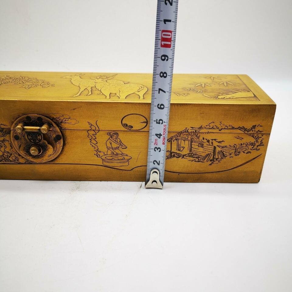 Aque Brass Jewelry Box Carved Deer Pattern Unique Scholar Case (Random Motif)