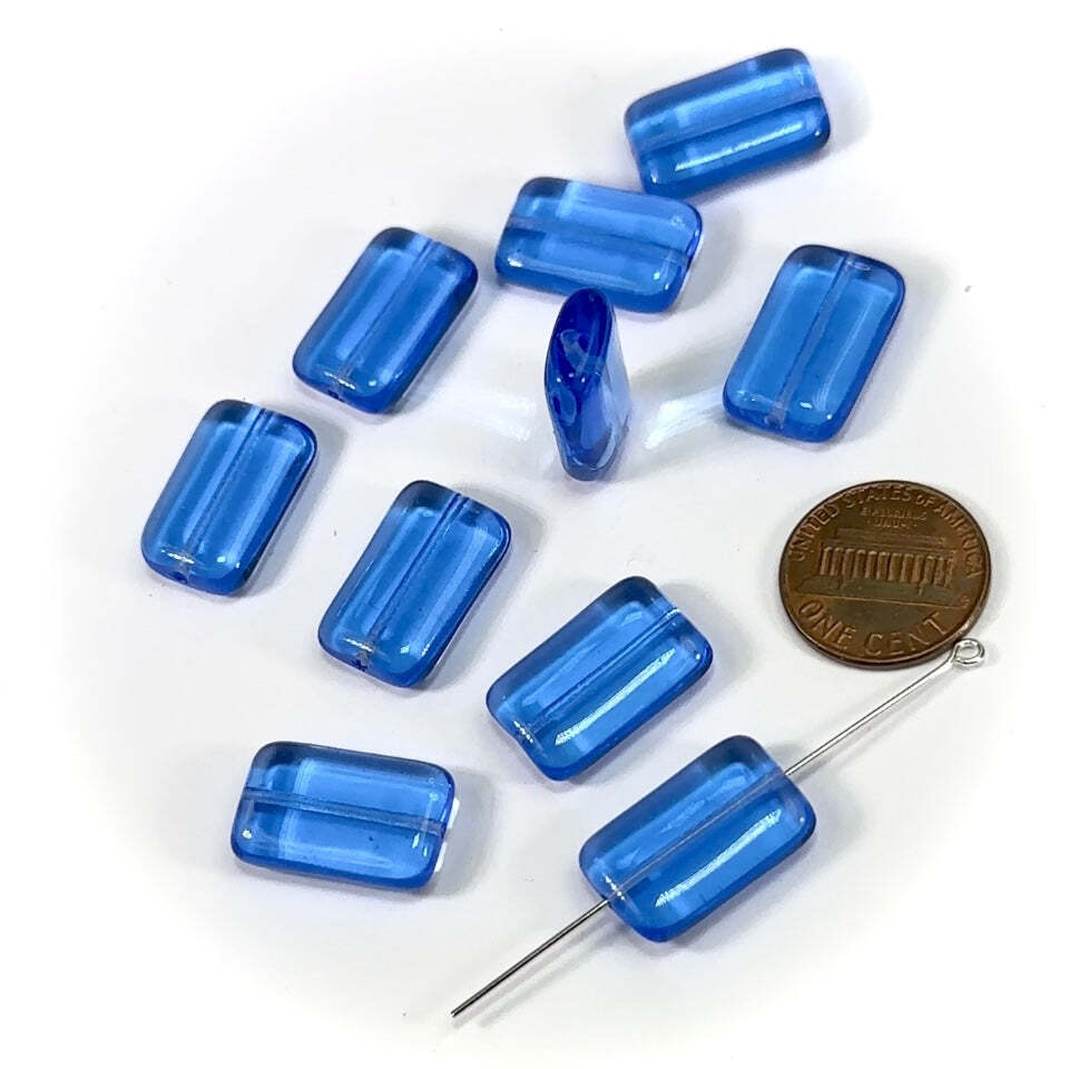 Czech Pressed Druk Flat Rectangle Glass Beads 19x12mm Sapphire blue 10pcs CL218